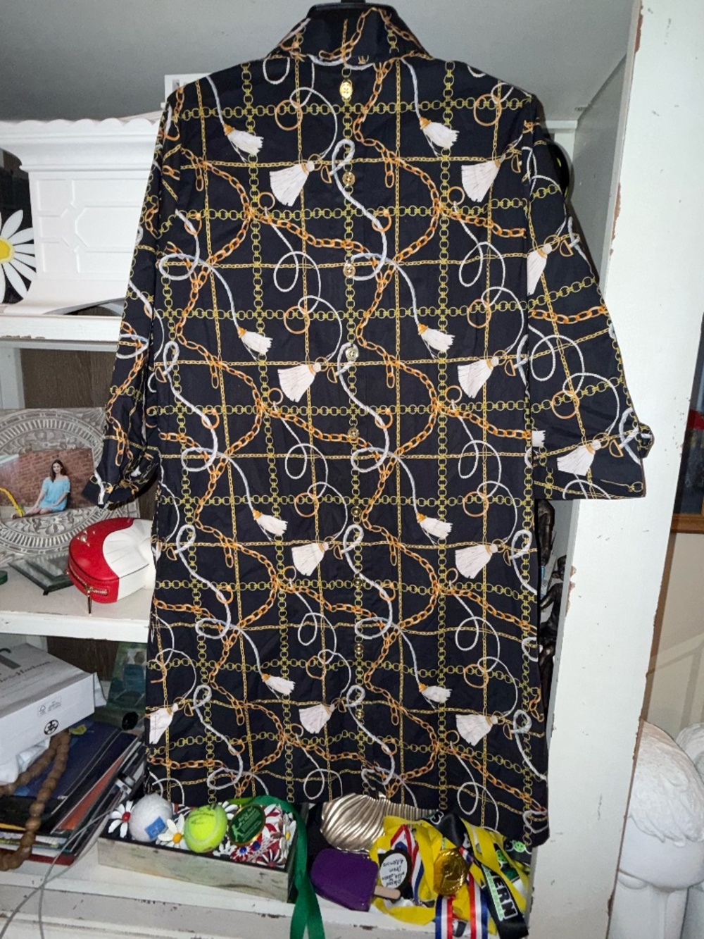 Hinson Wu Medium M black patterned shirtdress chain tassel dress - Picture 4 of 4